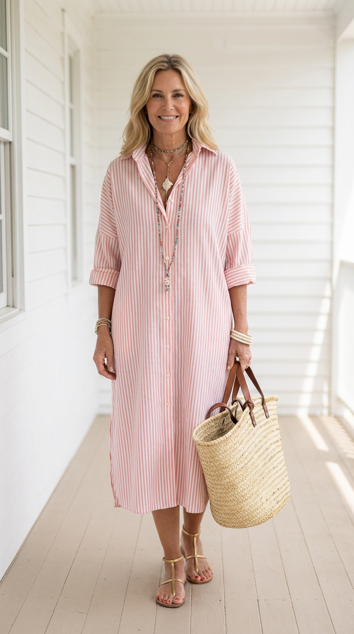 Amelia | Pink Striped Shirt Dress
