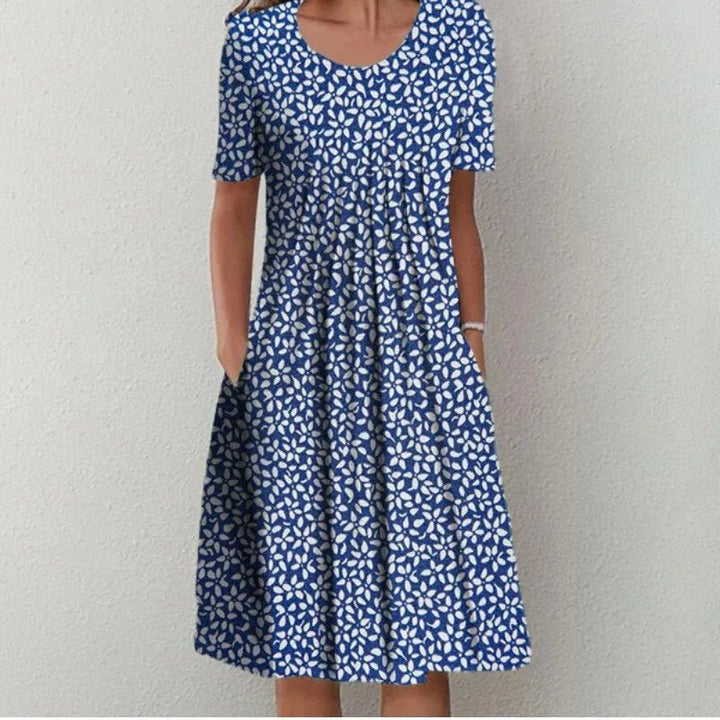 Stella | Elegant Floral A - Line Midi Dress - Emma's Dresses
