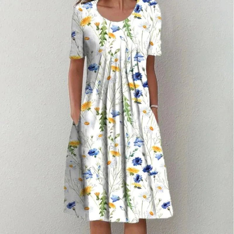 Stella | Elegant Floral A - Line Midi Dress - Emma's Dresses