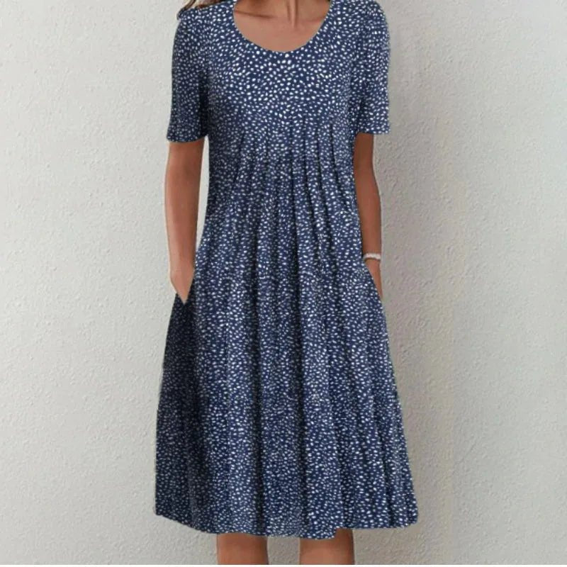 Stella | Elegant Floral A - Line Midi Dress - Emma's Dresses