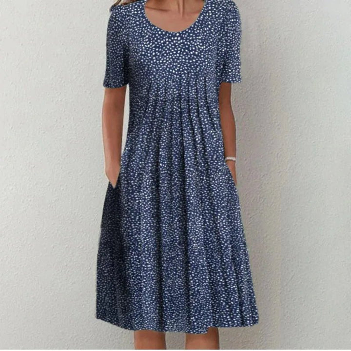 Stella | Elegant Floral A - Line Midi Dress - Emma's Dresses