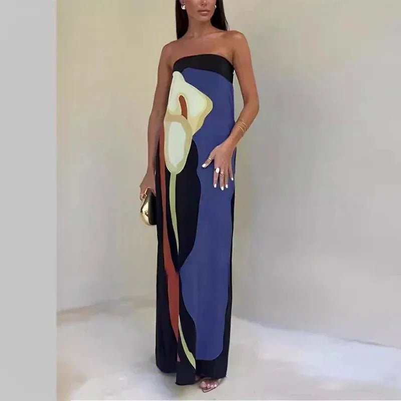 Nora | Abstract Print Strapless Maxi Dress - Emma's Dresses