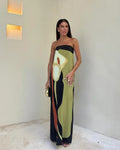 Nora | Abstract Print Strapless Maxi Dress