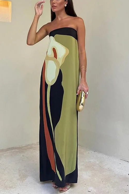 Nora | Abstract Print Strapless Maxi Dress - Emma's Dresses