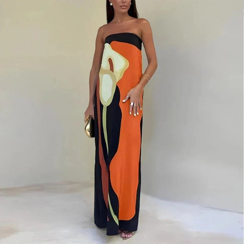 Nora | Abstract Print Strapless Maxi Dress - Emma's Dresses