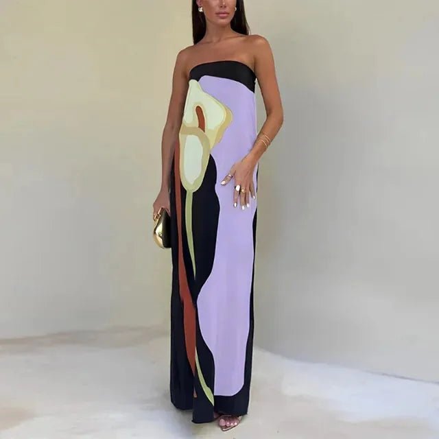 Nora | Abstract Print Strapless Maxi Dress - Emma's Dresses
