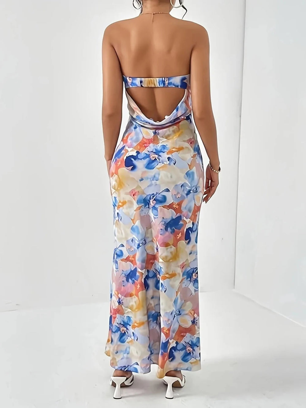 Ivy | Elegant Backless Floral Bandeau Maxi Dress - Emma's Dresses