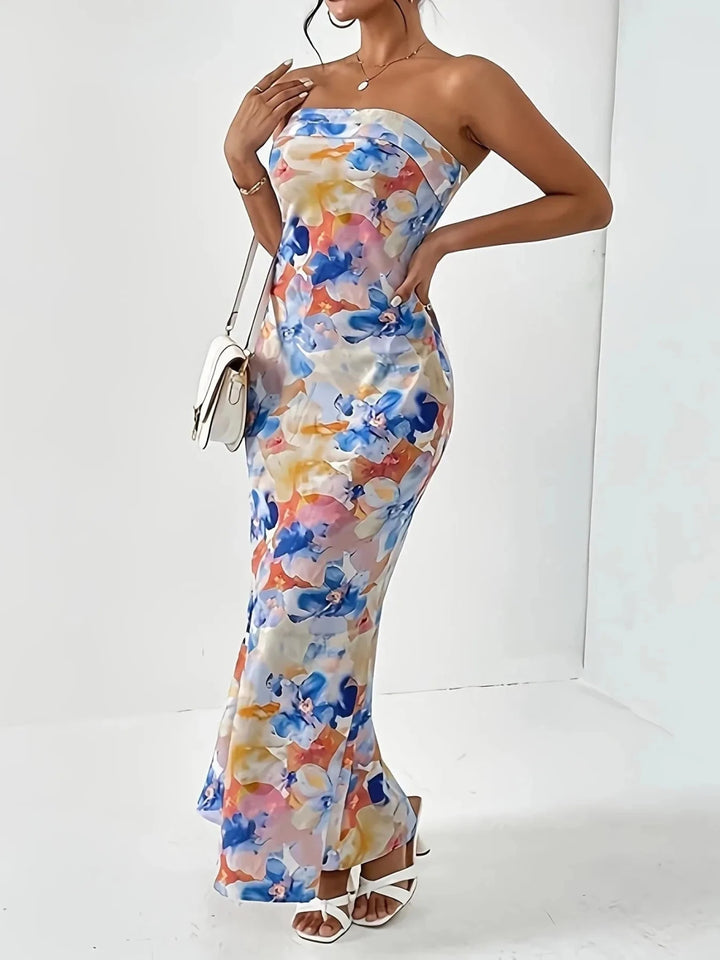 Ivy | Elegant Backless Floral Bandeau Maxi Dress - Emma's Dresses