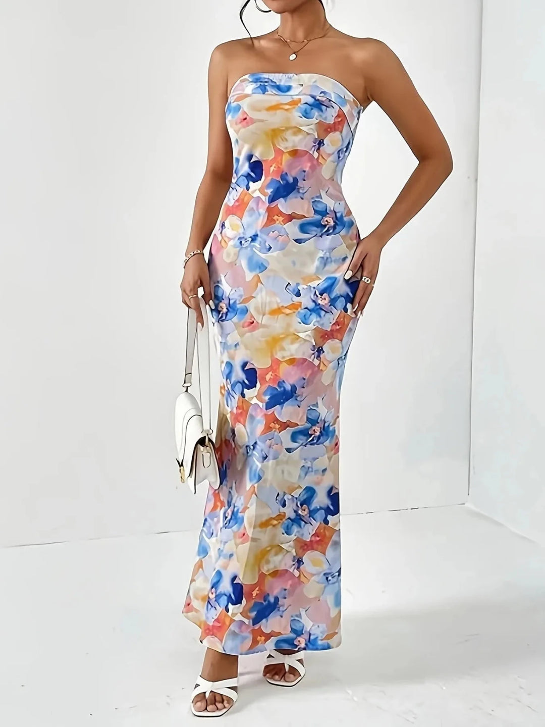 Ivy | Elegant Backless Floral Bandeau Maxi Dress - Emma's Dresses