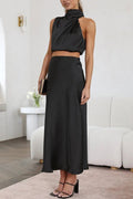 Ruby | Elegant Black Halter Midi Wedding Dress