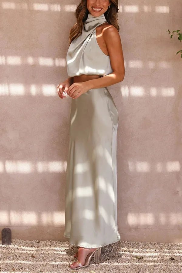 Ruby | Elegant Black Halter Midi Wedding Dress – view 13