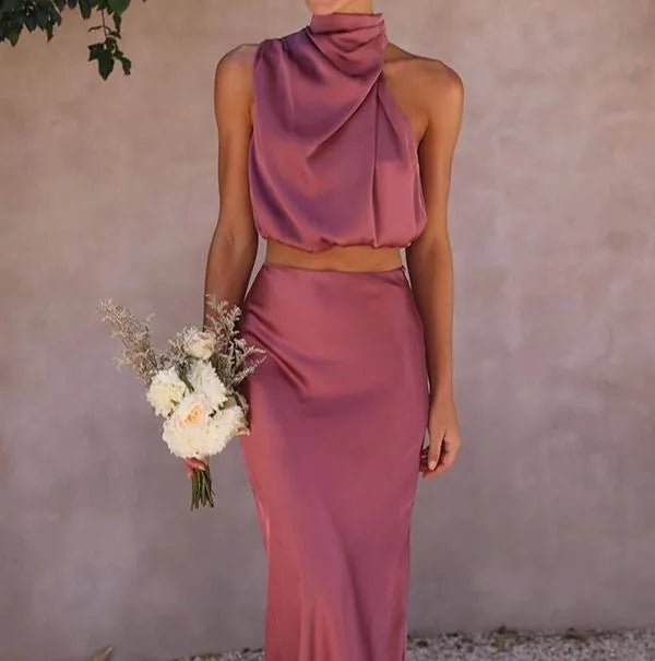 Ruby | Elegant Black Halter Midi Wedding Dress – view 7