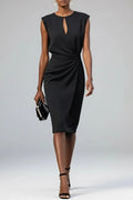 Emma | Elegant Black Wedding Dress Keyhole Neck Sleeveless Midi