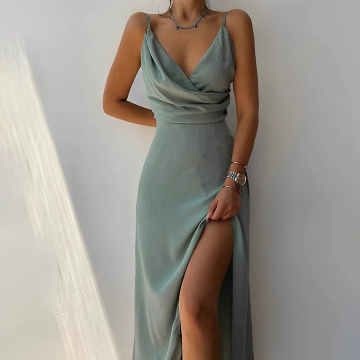 Daphne | Black Wrap Maxi Wedding Dress with V-Neck – view 3