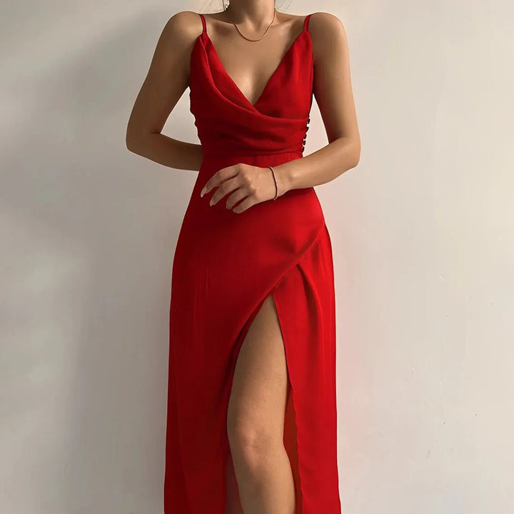 Daphne | Black Wrap Maxi Wedding Dress with V-Neck – view 2