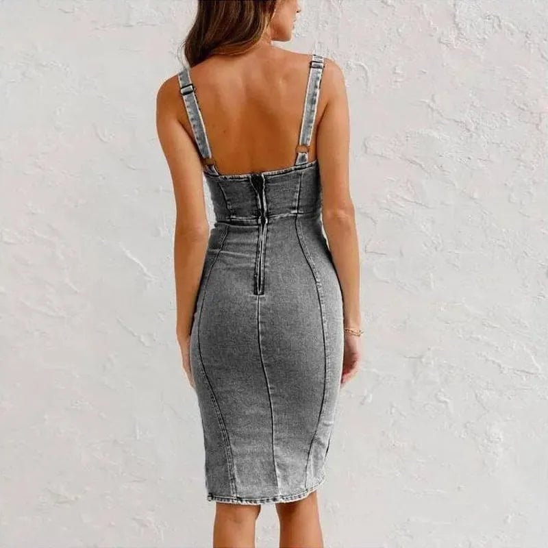 Eva | Chic Bodycon Midi Dress With Front Slit - Emma's Dresses