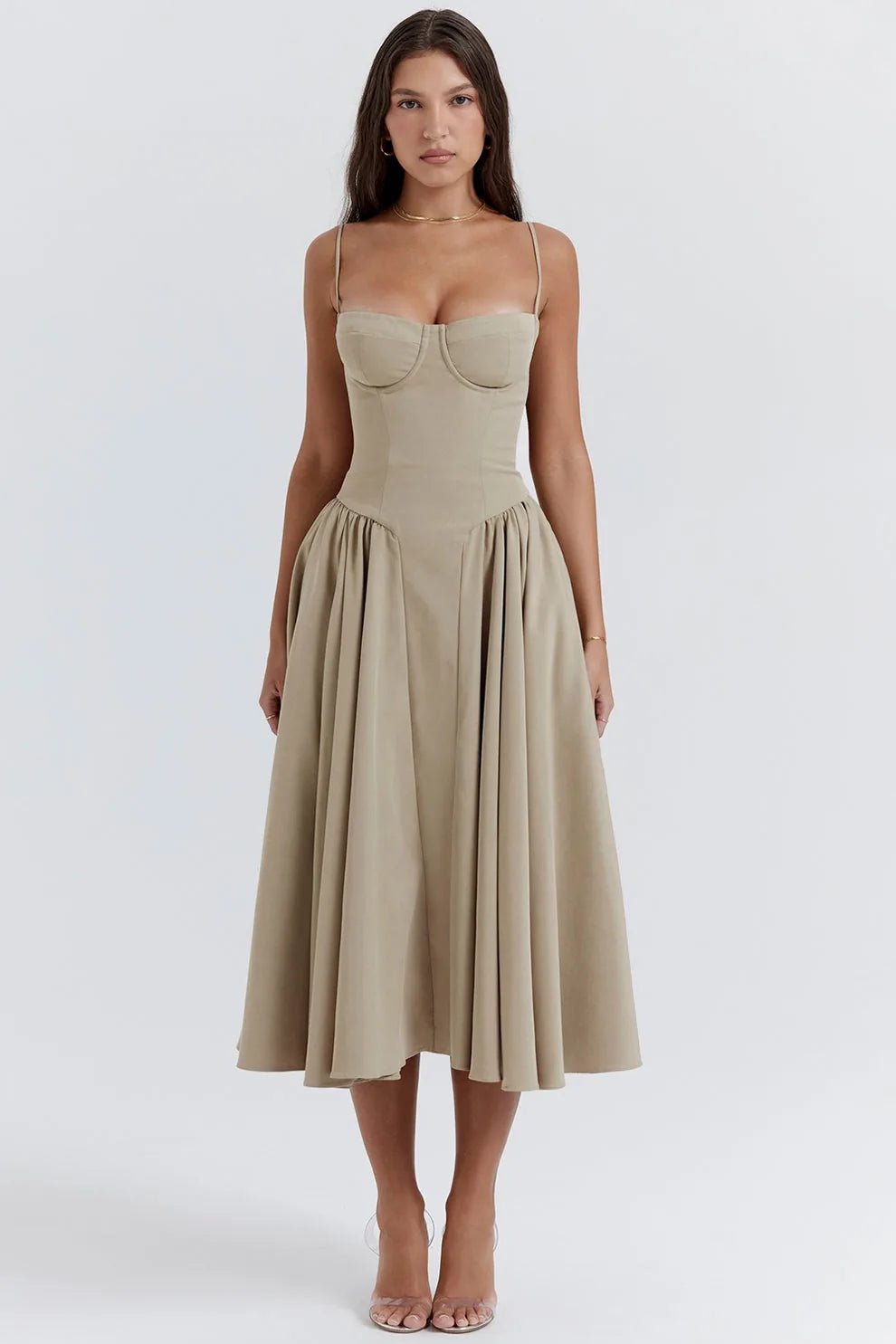 Margaret | Elegant Navy Bustier Midi Dress - Emma's Dresses
