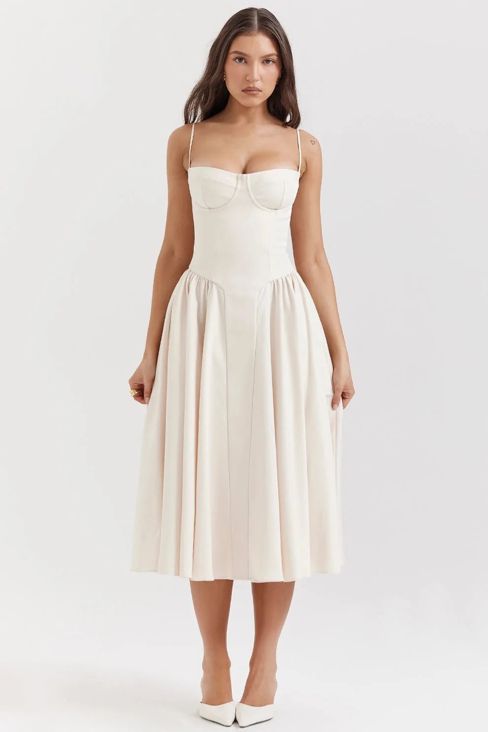 Margaret | Elegant Navy Bustier Midi Dress - Emma's Dresses