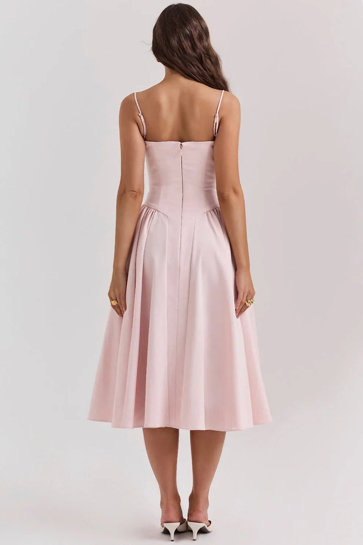 Margaret | Elegant Navy Bustier Midi Dress - Emma's Dresses