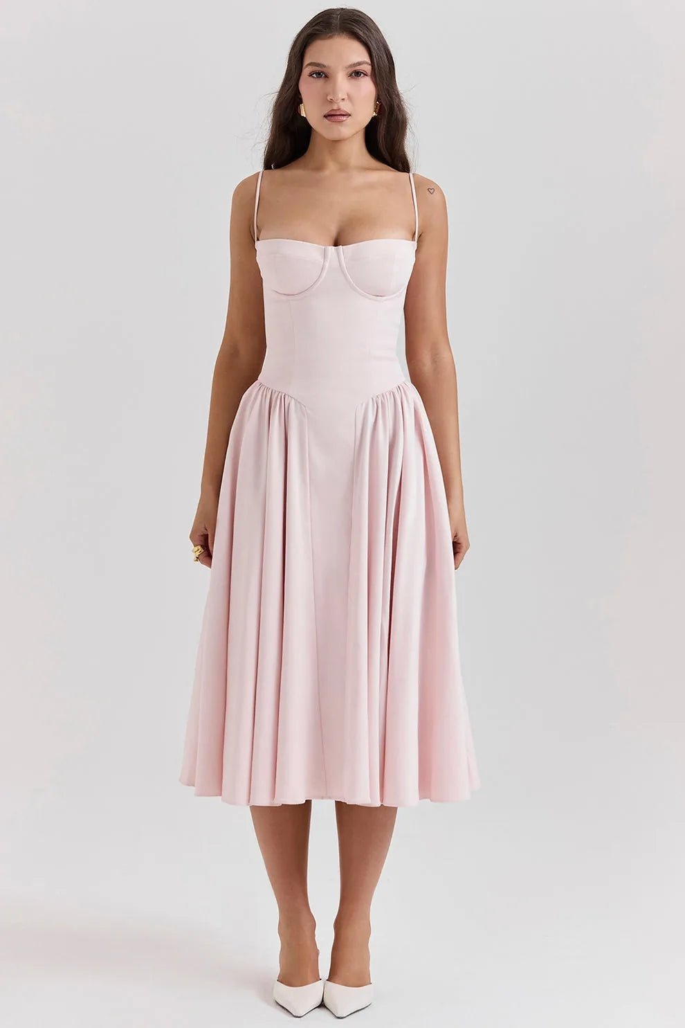 Margaret | Elegant Navy Bustier Midi Dress - Emma's Dresses
