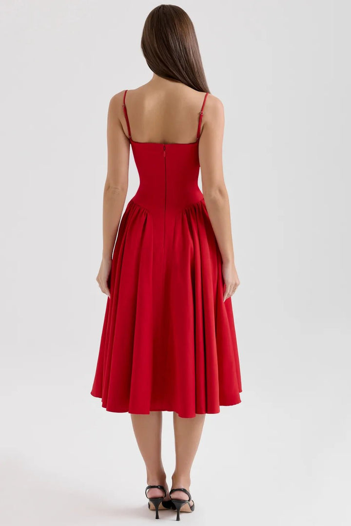 Margaret | Elegant Navy Bustier Midi Dress - Emma's Dresses