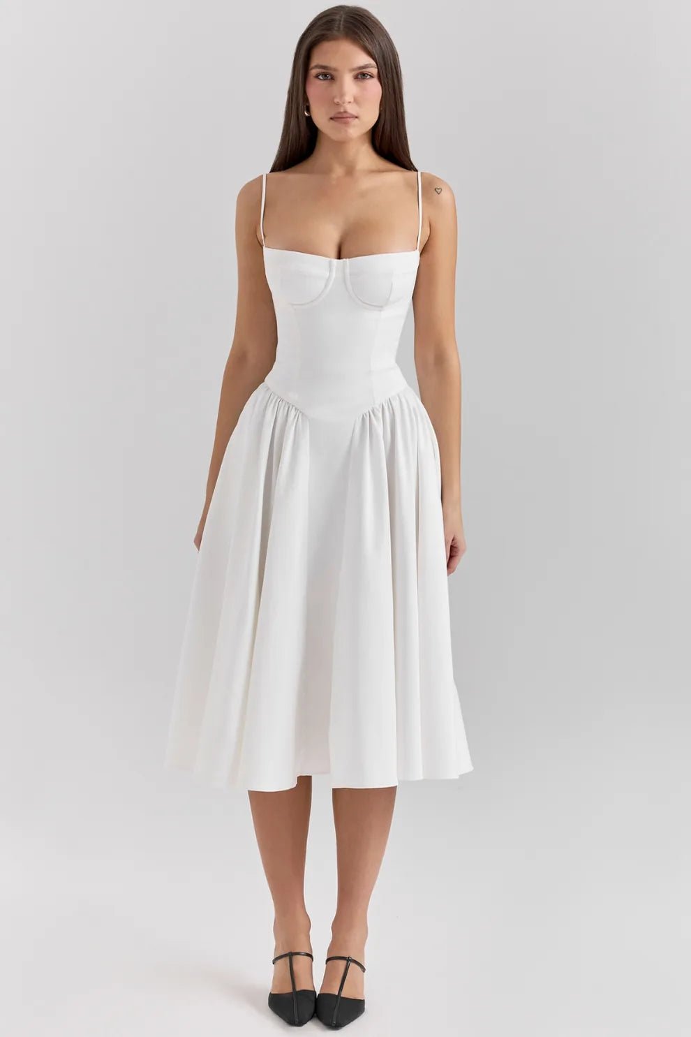 Margaret | Elegant Navy Bustier Midi Dress - Emma's Dresses