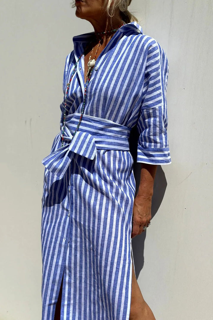 Anya | Chic Striped Button-Down Midi Sun Dress – view 5
