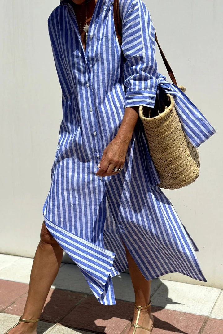 Anya | Chic Striped Button-Down Midi Sun Dress – view 4