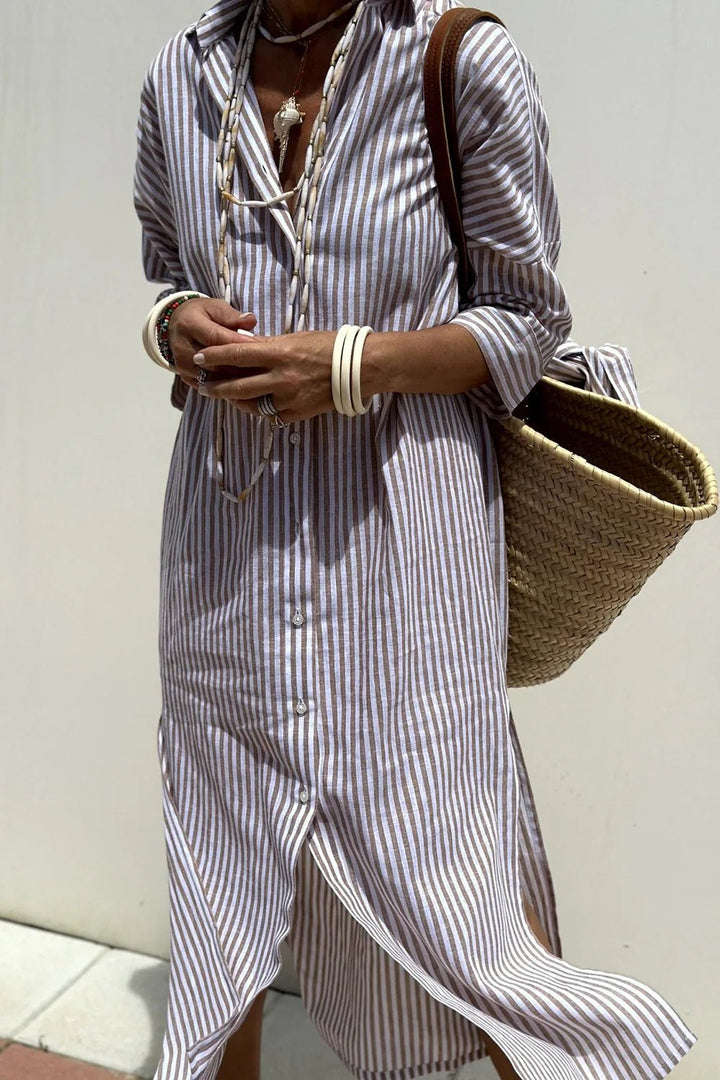 Anya | Chic Striped Button-Down Midi Sun Dress – view 7