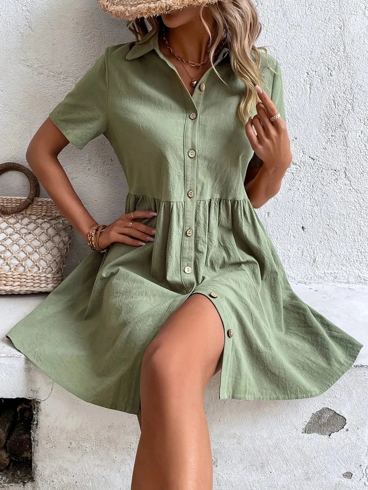 Juliet | Chic Pink Button - Front Shirt Dress - Emma's Dresses