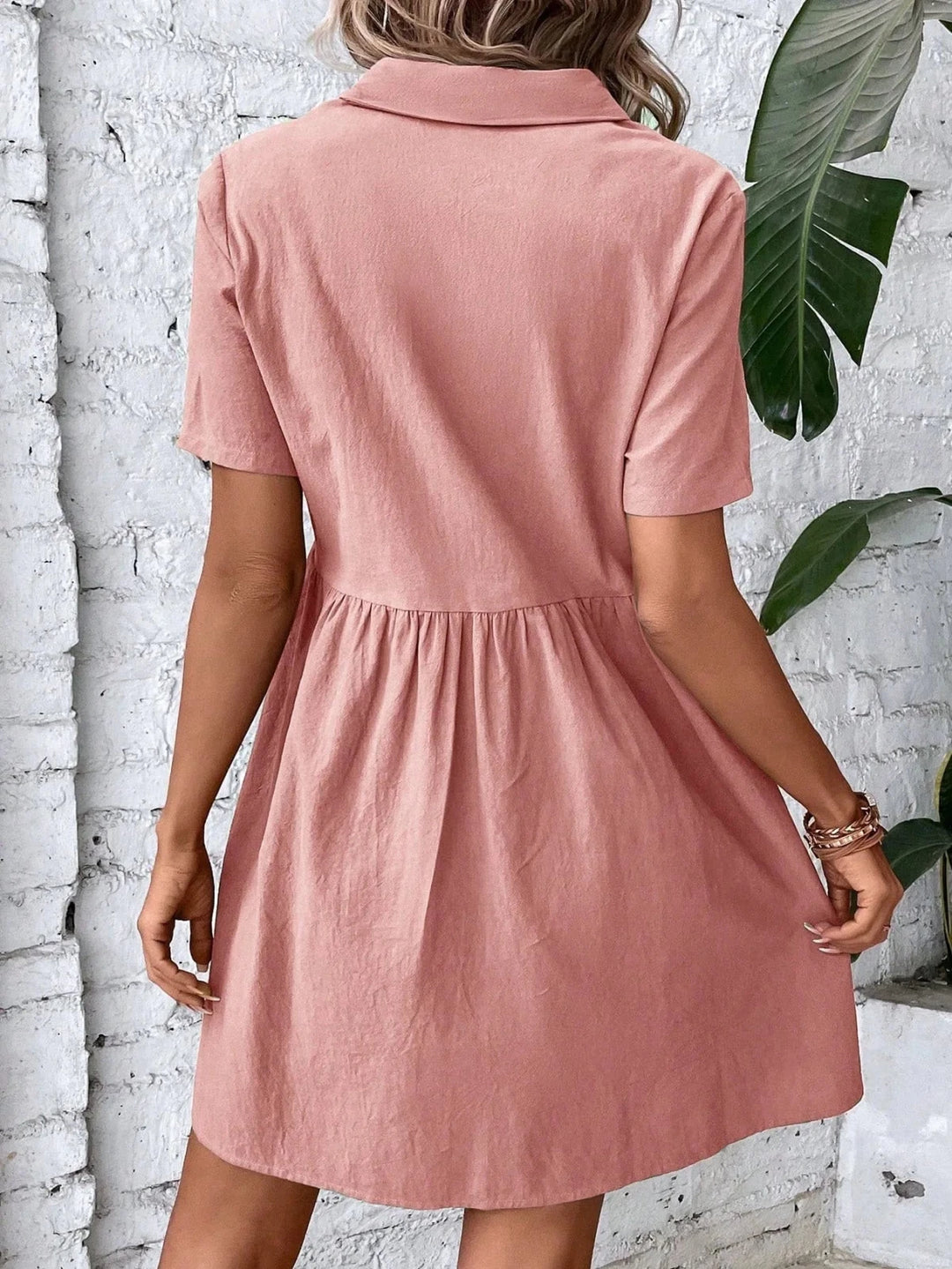 Juliet | Chic Pink Button - Front Shirt Dress - Emma's Dresses