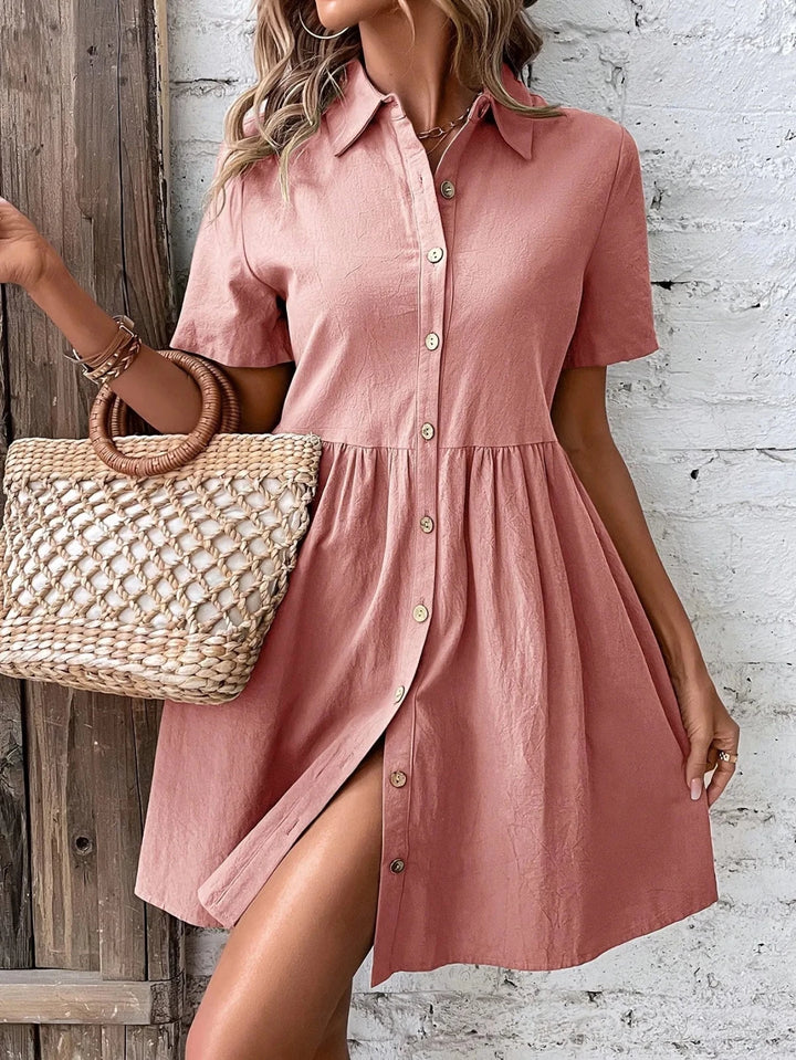 Juliet | Chic Pink Button - Front Shirt Dress - Emma's Dresses
