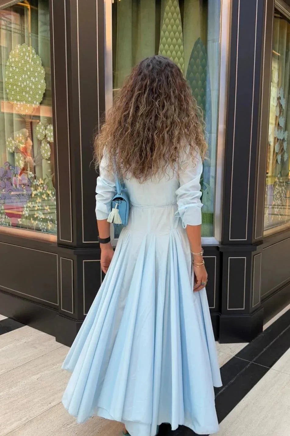 Margaret | Elegant Blue Button - Up Maxi Shirt Dress - Emma's Dresses