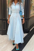 Margaret | Elegant Blue Button-Up Maxi Shirt Dress