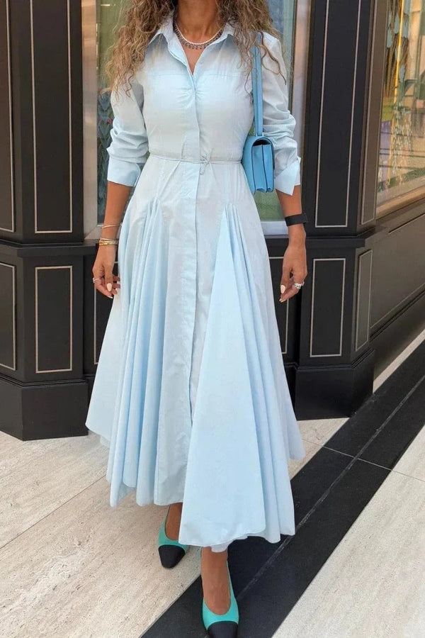 Margaret | Elegant Blue Button-Up Maxi Shirt Dress