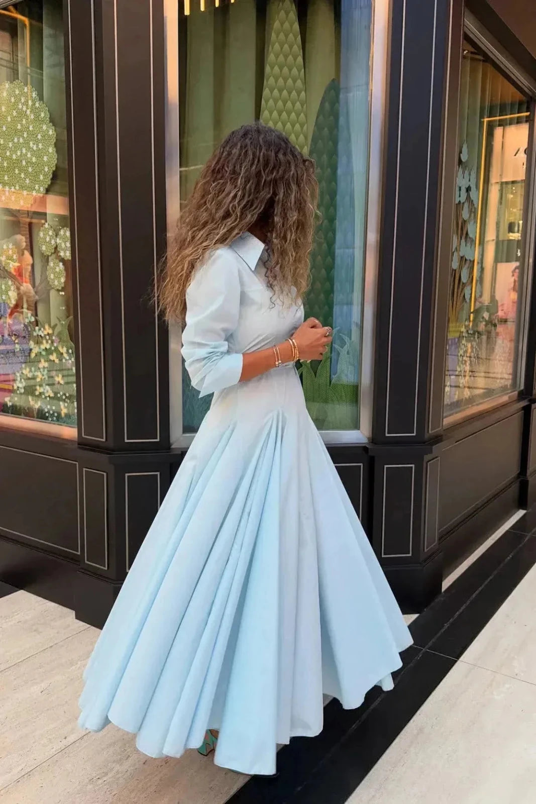 Margaret | Elegant Blue Button - Up Maxi Shirt Dress - Emma's Dresses