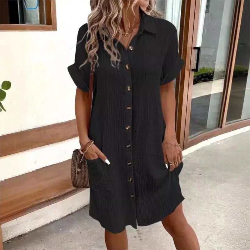 Elise | Chic White Button-Up Shirt Dress With Pockets – view 5