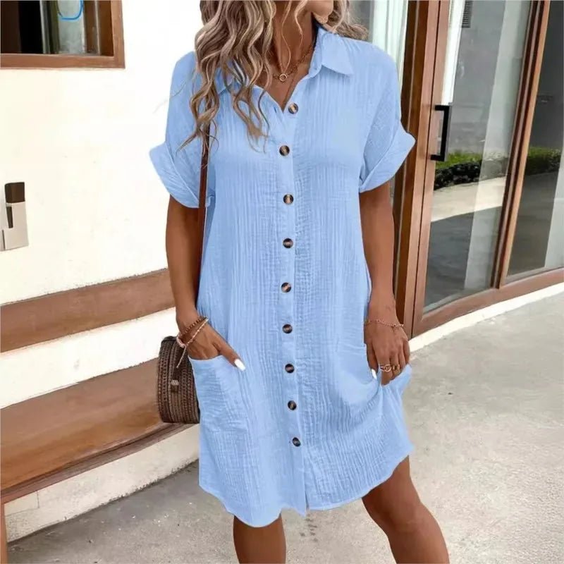 Elise | Chic White Button-Up Shirt Dress With Pockets – view 4