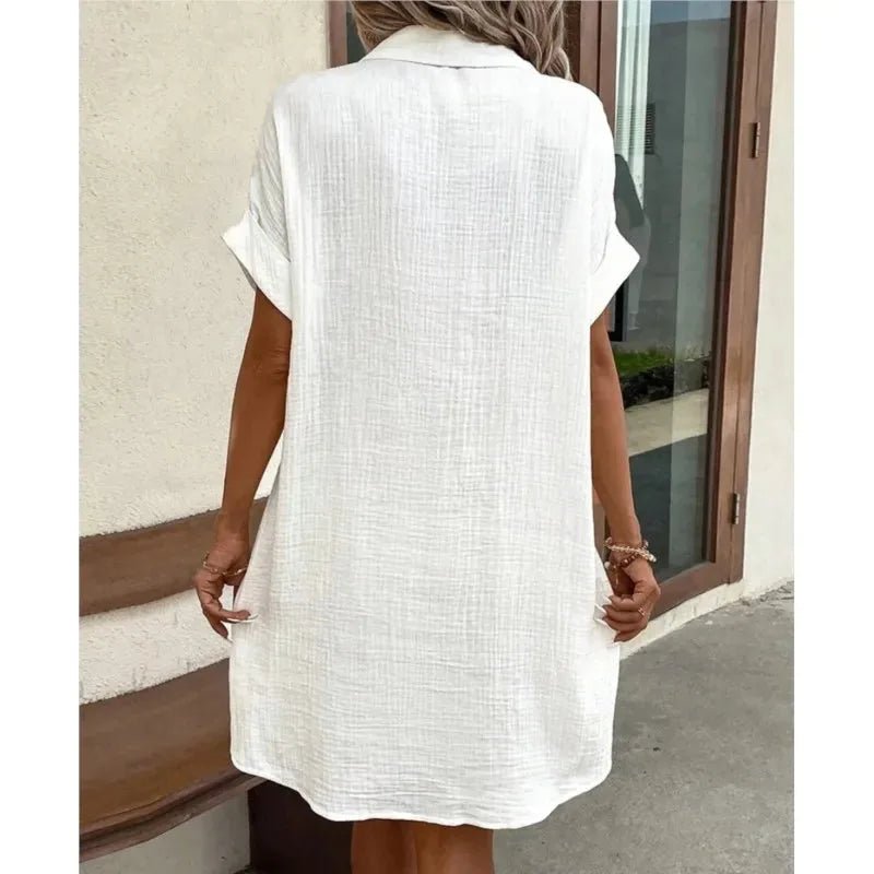 Elise | Chic White Button-Up Shirt Dress With Pockets – view 2
