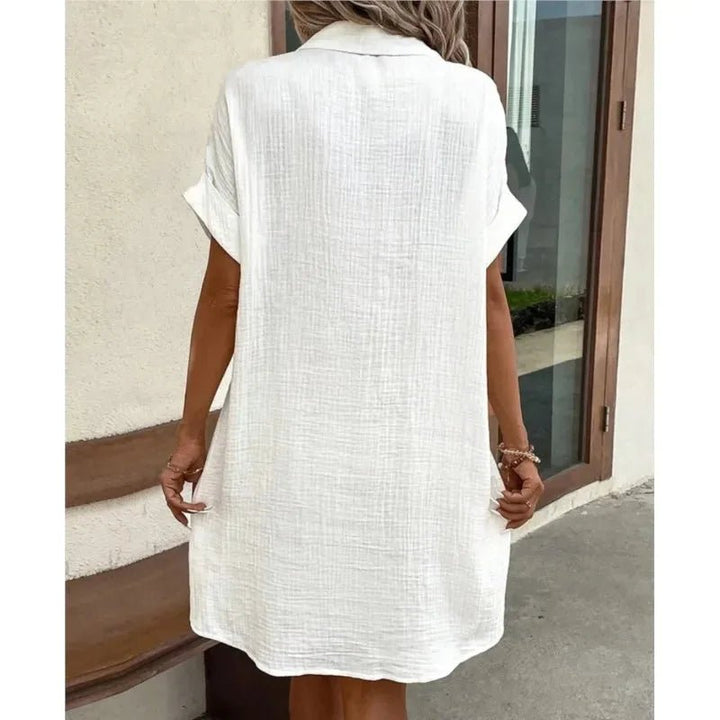Elise | Chic White Button-Up Shirt Dress With Pockets – view 2