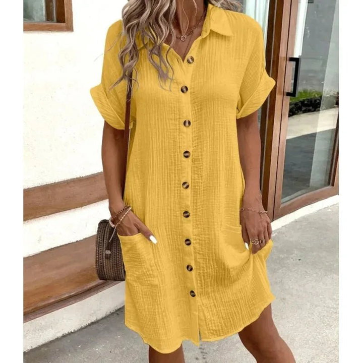 Elise | Chic White Button-Up Shirt Dress With Pockets – view 6