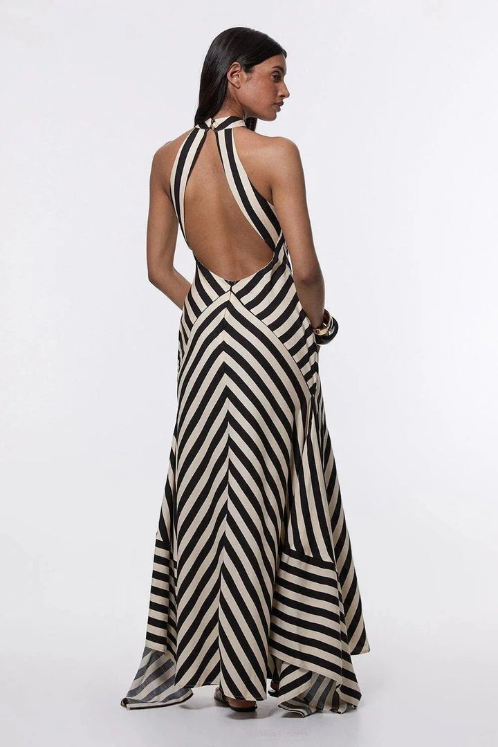 Serena | Elegant Chevron Stripe Halter Maxi Dress - Emma's Dresses