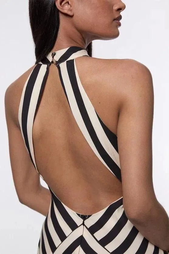 Serena | Elegant Chevron Stripe Halter Maxi Dress - Emma's Dresses