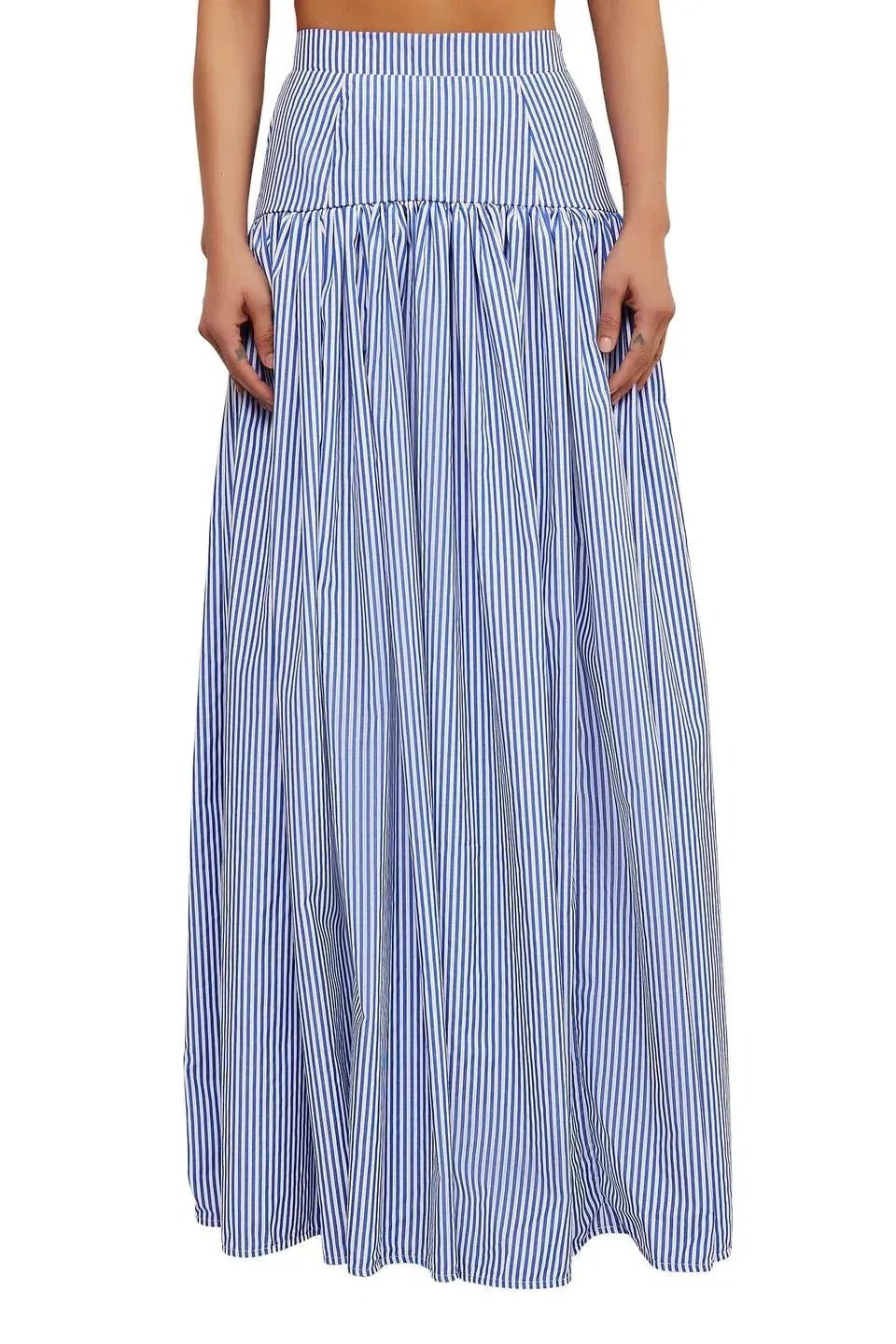 Rosie | Elegant Blue Striped Maxi Dress - Emma's Dresses