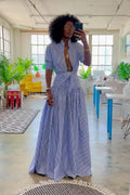 Rosie | Elegant Blue Striped Maxi Dress