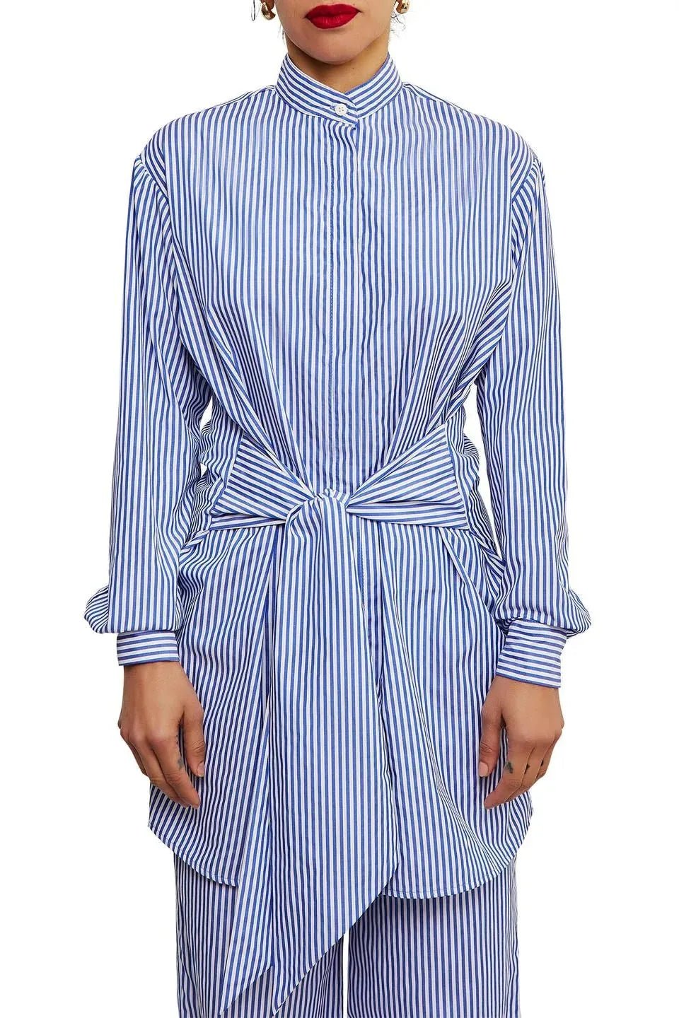Rosie | Elegant Blue Striped Maxi Dress - Emma's Dresses