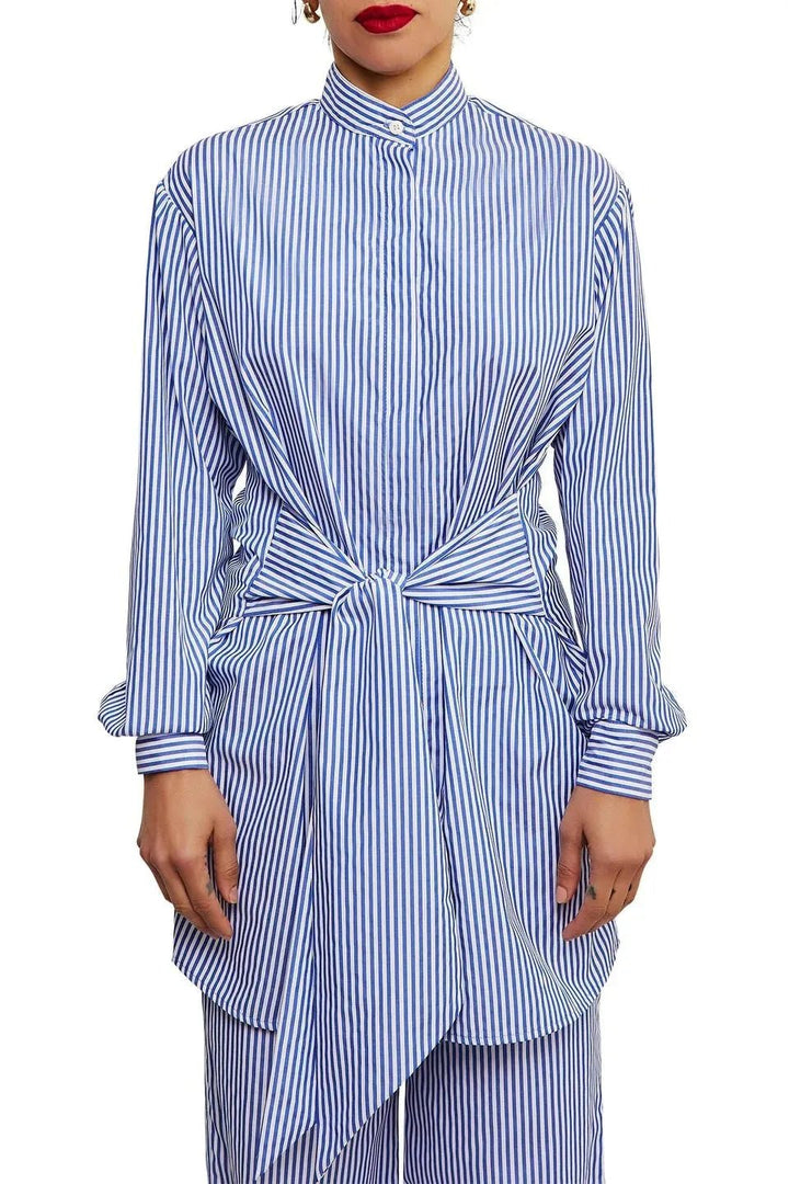 Rosie | Elegant Blue Striped Maxi Dress - Emma's Dresses