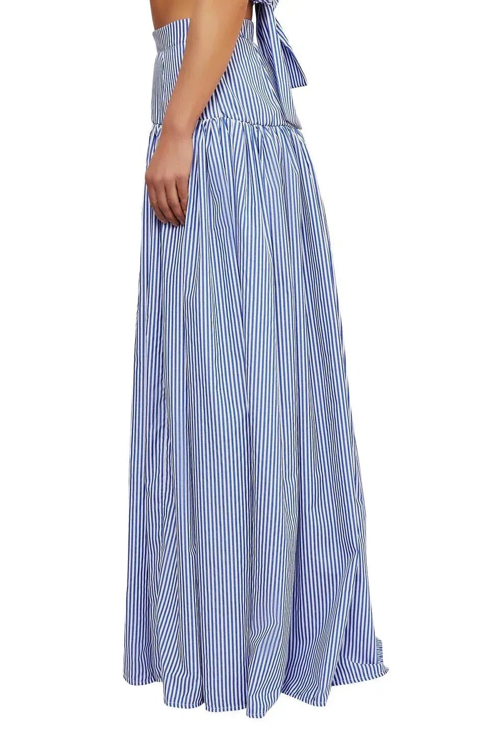Rosie | Elegant Blue Striped Maxi Dress - Emma's Dresses