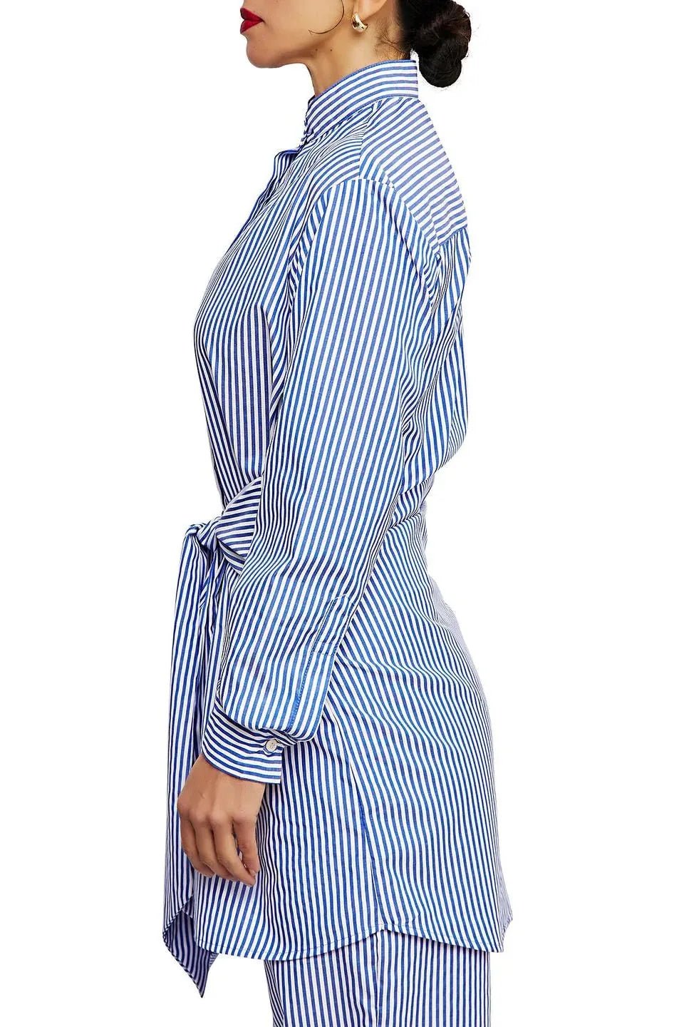 Rosie | Elegant Blue Striped Maxi Dress - Emma's Dresses