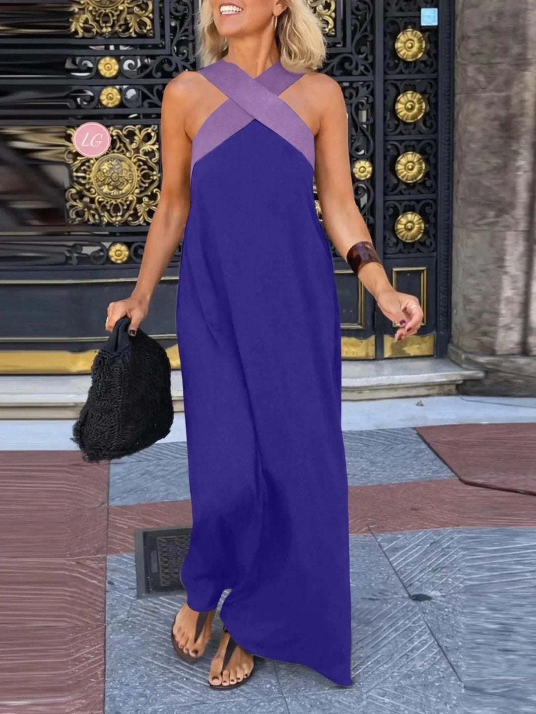 Vivienne | Chic Cross - Strap Backless Halter Pink Dress - Emma's Dresses